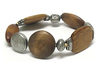 Wood nuget and casting metal stretch bracelet