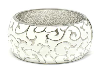 Enamel covered wave pattern metal bangle bracelet 