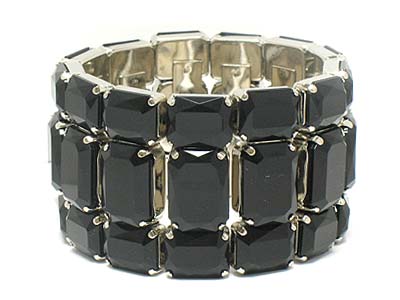 Triple line large acrylic stone double stretch bracelet 