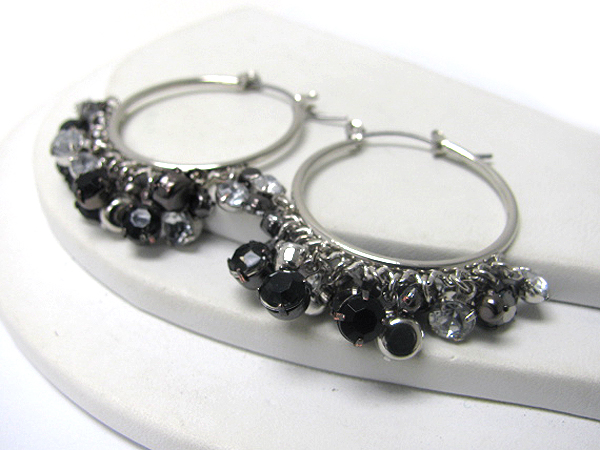 Multi crystal deco meatl hoop earring - hoops