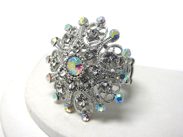 Crystal deco and metal flower stretch ring