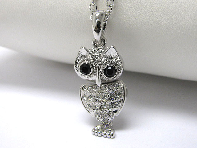 Made in korea whitegold plating crystal stud owl pendant necklace