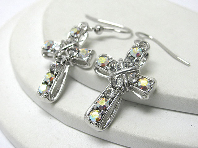 Made in korea whitegold plating crystal stud cross earring