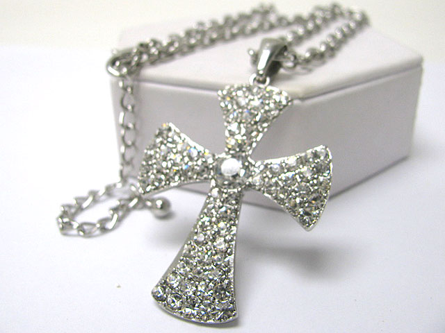 Large crystal stud cross pendant necklace