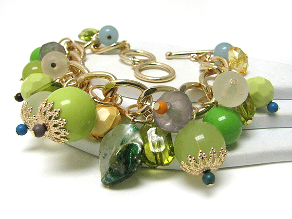 Multi color and material mixed charm toggle bracelet