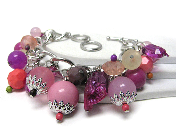 Multi color and material mixed charm toggle bracelet