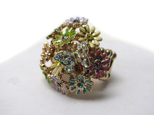 Crystal stud butterfly and multi epoxy flower garden theme stretch ring