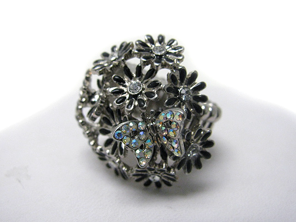 Crystal stud butterfly and multi epoxy flower garden theme stretch ring