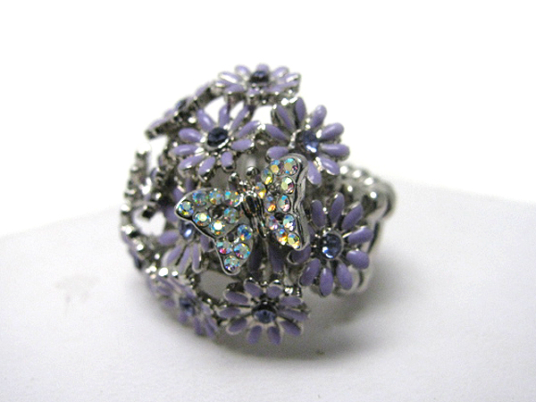 Crystal stud butterfly and multi epoxy flower garden theme stretch ring