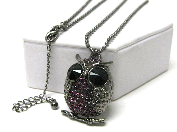 Crystal stud owl necklace