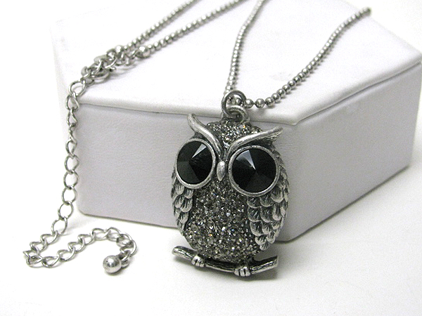 Crystal stud owl necklace