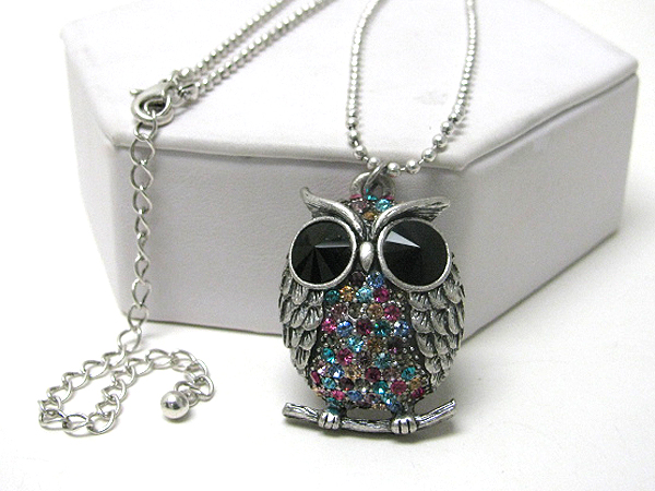 Crystal stud owl necklace