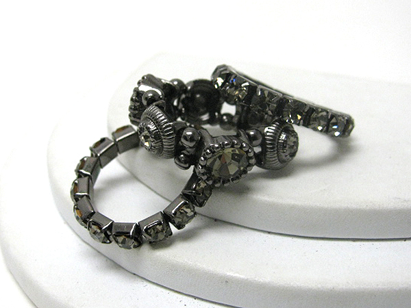 Three piece rhinestone and crystal stretch ring set