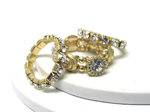 Three piece rhinestone and crystal stretch ring set