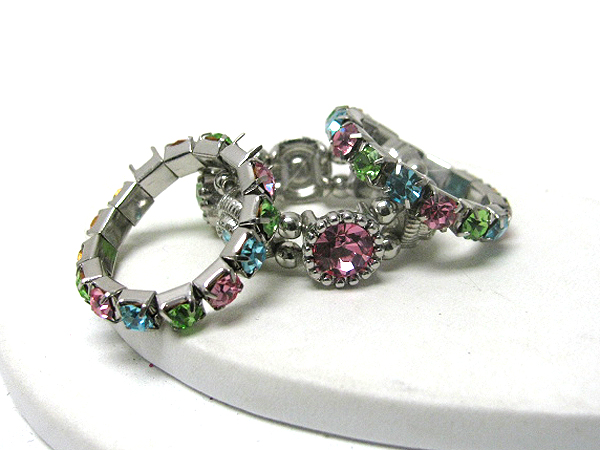 Three piece rhinestone and crystal stretch ring set