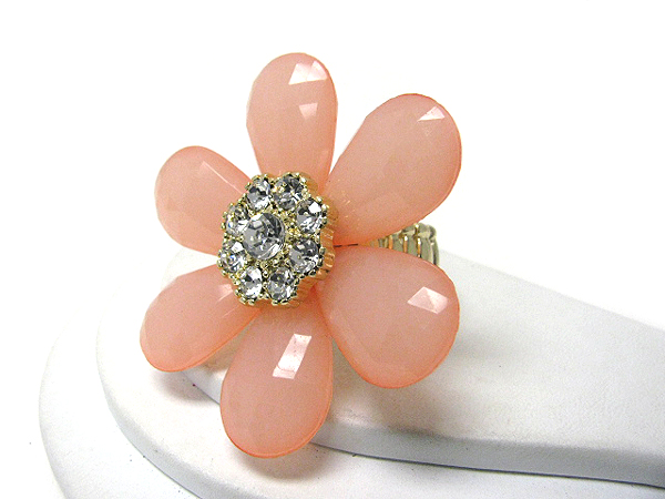 Crystal center and acrylic petal stretch ring