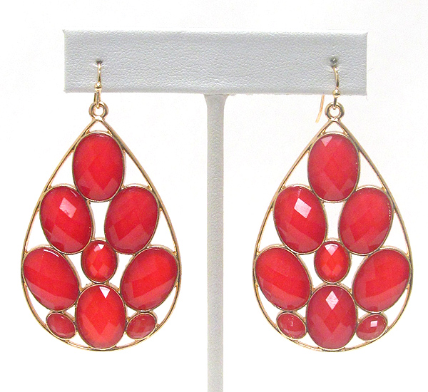 Multi facet acrylic oval stone deco tear drop earring