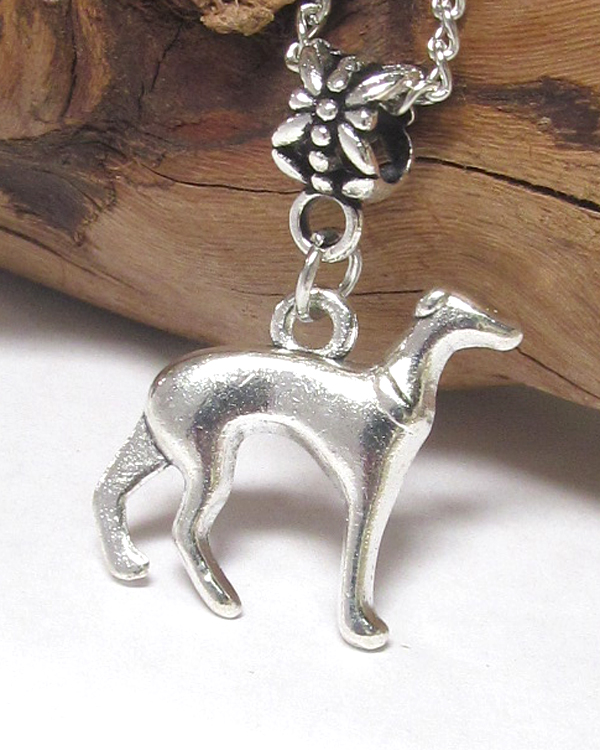 Antique silver greyhound dog pendant necklace