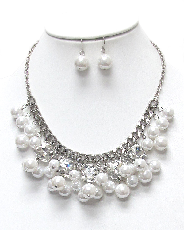 Crystals drop pearl chain necklace set