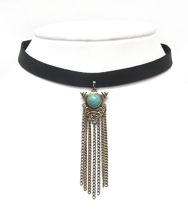 Metal tassel drop choker necklace 