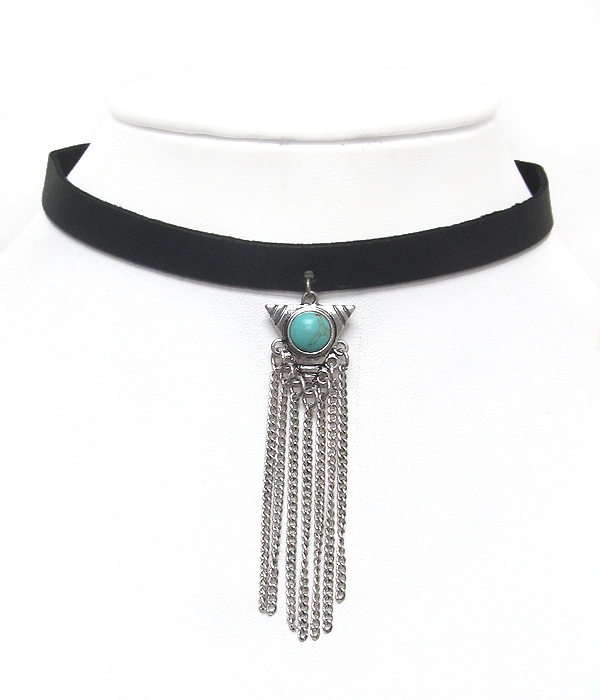 Metal tassel drop choker necklace