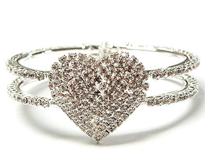 Crystal double line openable heart bracelet