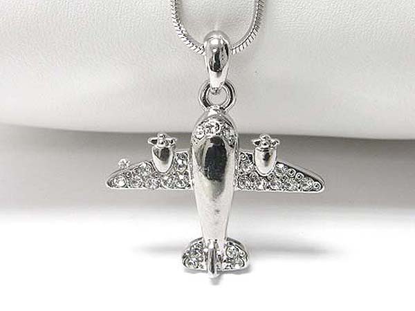 Made in korea whitegold plating crystal stud airplane pendant necklace