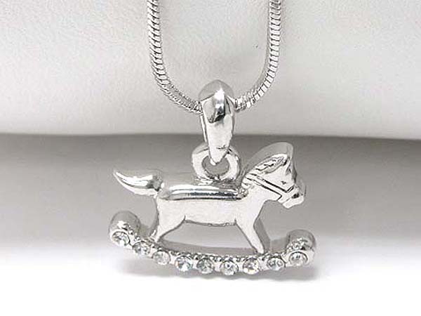 Made in korea whitegold plating crystal stud rocking horse pendant necklace