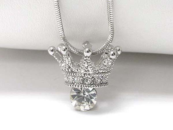 Made in korea whitegold plating crystal stud crown pendant necklace