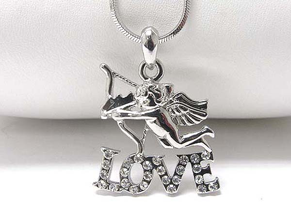 Made in korea whitegold plating crystal stud love cupid pendant necklace