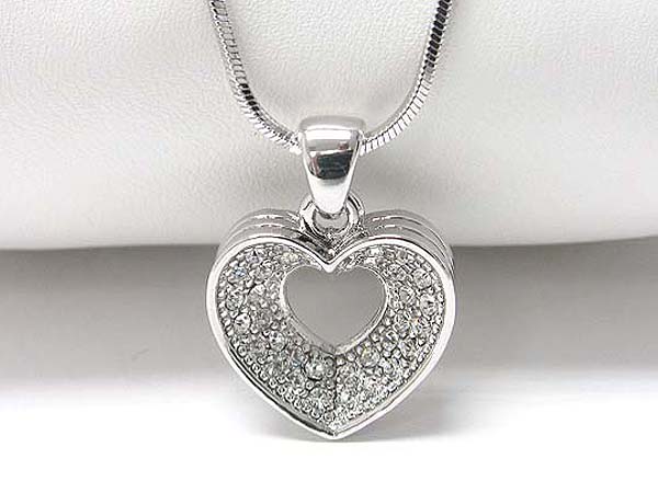 Made in korea whitegold plating crystal stud heart pendant necklace