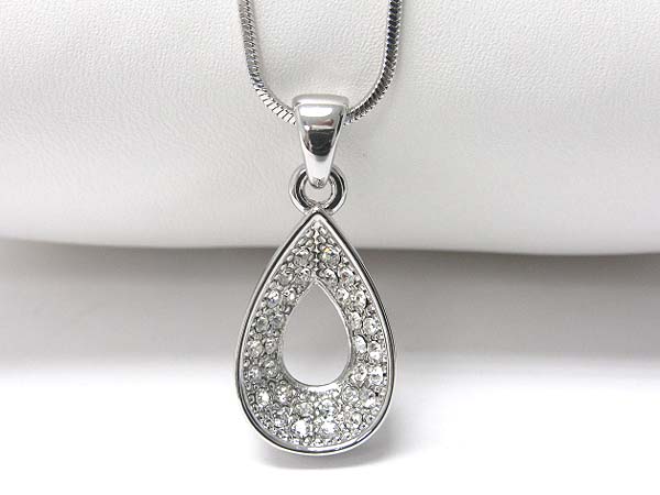 Made in korea whitegold plating crystal stud tear drop pendant necklace