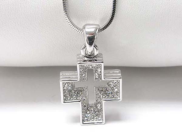 Made in korea whitegold plating crystal stud cross pendant necklace