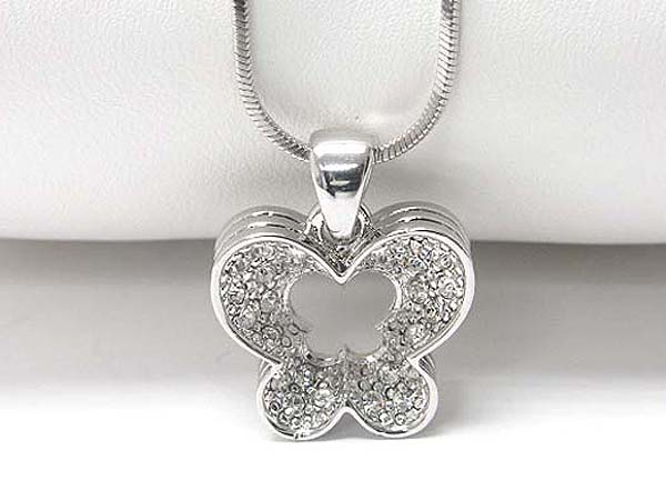 Made in korea whitegold plating crystal stud butterfly pendant necklace