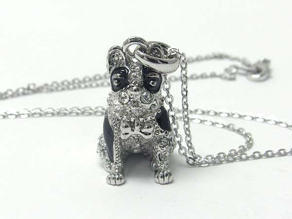 Made in korea whitegold plating crystal studminiature doggy pendant necklace