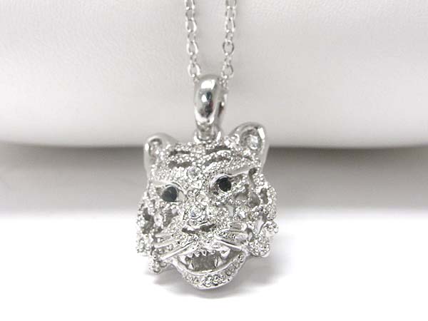 Made in korea whitegold plating crystal stud tiger face pendant necklace