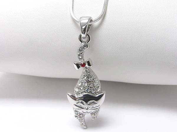 Made in korea whitegold plating crystal stud cat pendant necklace