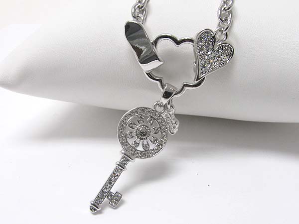 Made in korea whitegold plating crystal stud key dangle necklace