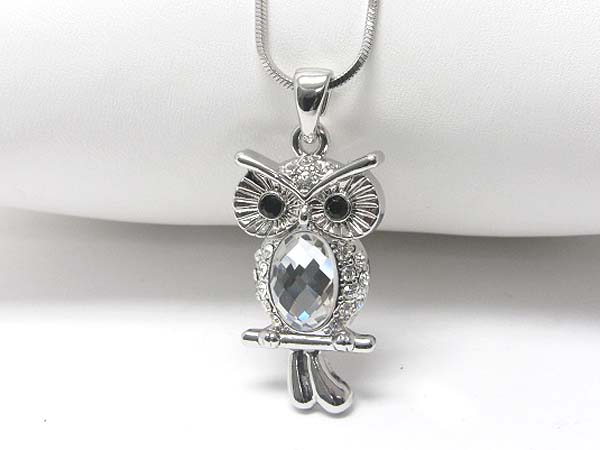 Made in korea whitegold plating crystal stud owl pendant necklace