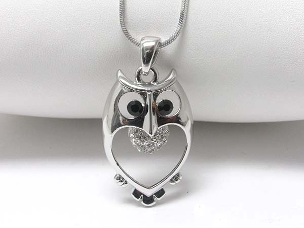 Made in korea whitegold plating crystal stud owl pendant necklace