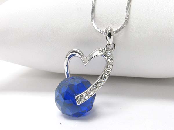 Made in korea whitegold plating heart and facet crystal ball pendant necklace