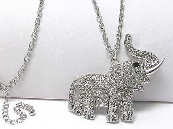 Crystal stud large elephant pendant long necklace