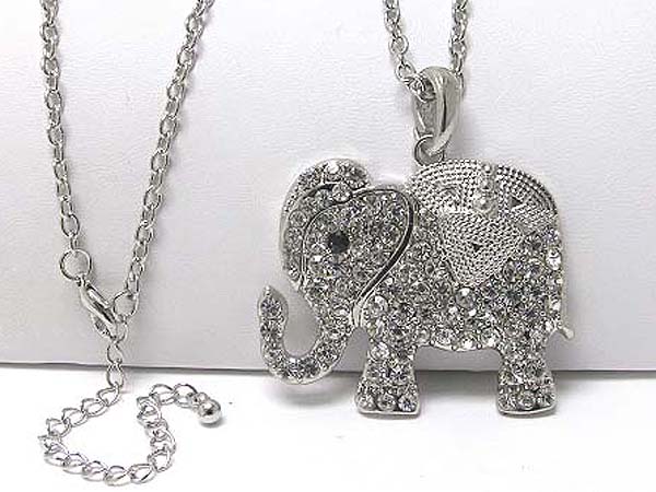 Crystal stud large elephant pendant long necklace