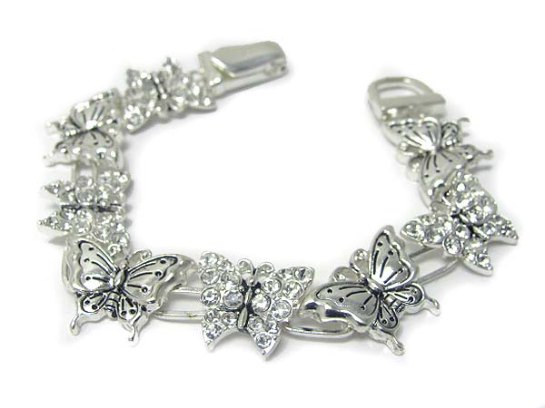 Crystal stud butterfly link magnetic clasp bracelet