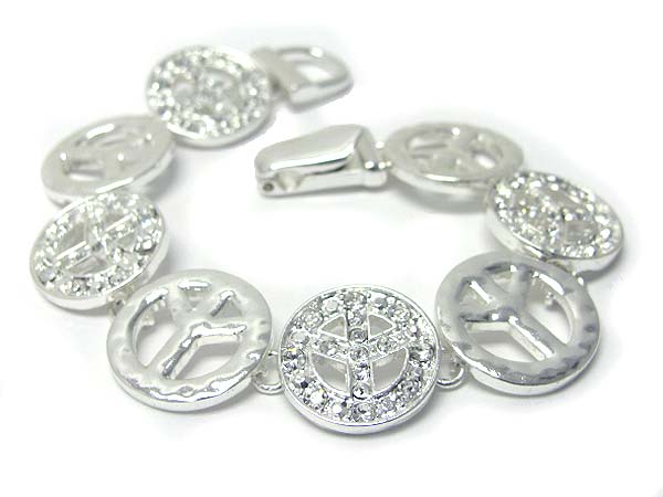 Crystal stud peace mark link magnetic clasp bracelet