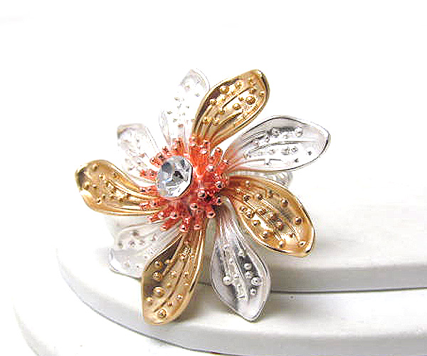 Metal crystal fashion flowers stretch ring