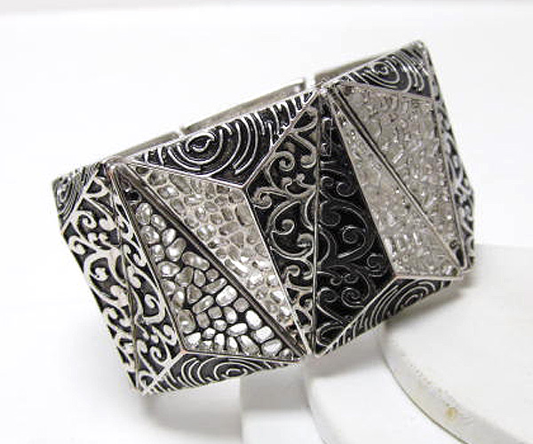 Metal triangle mixed patern filigree stretch bracelet