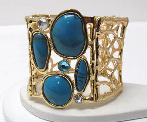 Architectural acrly stone and crystal metal stretch bracelet