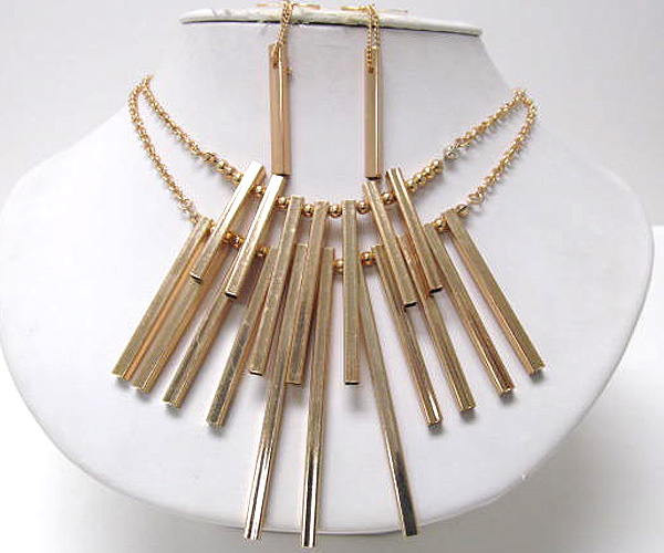 Multi metal bars and metal balls drop necklace earring set