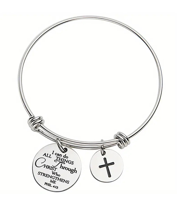 Religious inspiration message wire bangle bracelet - phil 4:13